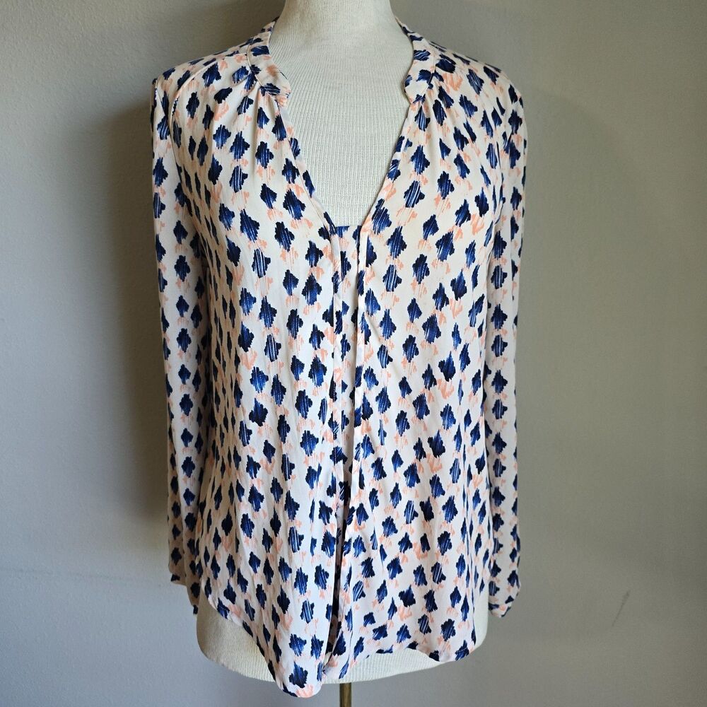 ASTR Womens Ivory Long Sleeve Patterned Tunic Blouse Top Size Medium